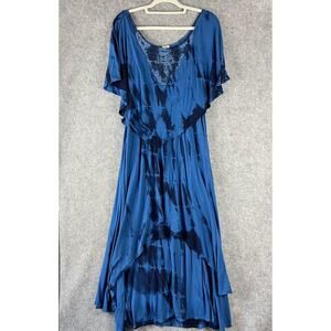 Reba Maxi Dress Womens XL Blue Rhinestone Beaded Tie Dye Layered Stretch Flowy